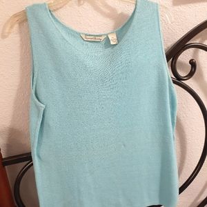 Elegant French Laundry light aqua blue luxury linen and cotton knit tank top